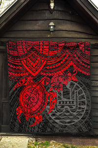 Tahiti Polynesian Premium Quilt - Tahiti Flag & Red Turtle Hibiscus - Polynesian Pride