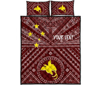 Papua New Guinea Personalised Quilt Bed Set - Flag With Polynesian Patterns (Red) - Polynesian Pride