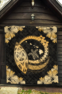 Hawaii Hibiscus Map Hidden Polynesian Hidden Gold Premium Quilt - Polynesian Pride