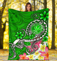 Hawaii Premium Blanket - Turtle Plumeria Polynesian Tattoo Green Color - Polynesian Pride