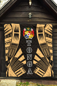 Tonga Premium Quilt - Tonga Coat Of Arms Polynesian Gold Tattoo - Polynesian Pride