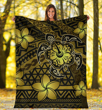 Hawaii Mix Polynesian Turtle Plumeria Premium Blanket - AH - Nick Style - Yellow - Polynesian Pride