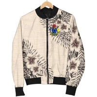 Cook Islands Men's Bomber Jacket - The Beige Hibiscus - Polynesian Pride