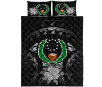 Pohnpei Polynesian Quilt Bed Set Hibiscus Gray - Polynesian Pride
