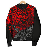 Tahiti Polynesian Men Bomber Jacket - Red Turtle Hibiscus Flowing - Polynesian Pride