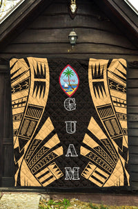 Guam Premium Quilt - Guam Coat Of Arms Polynesian Gold Tattoo - Polynesian Pride