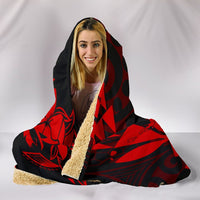 Hawaii Map Kanaka Polynesian Hula Girl Hooded Blanket - Red - Polynesian Pride