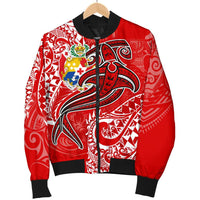 Tonga Men's Bomber Jacket - Red Shark Polynesian Tattoo - Polynesian Pride