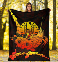 Tahiti Polynesian Premium Blanket - Swordfish With Hibiscus - Polynesian Pride