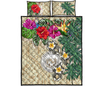 Hawaii Polynesian Quilt Bed Set - Hibiscus Turtle Tattoo Beige - Polynesian Pride