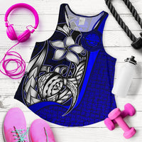 Federated States of Micronesia Women's Racerback Tank Blue - Turtle With Hook - Polynesian Pride