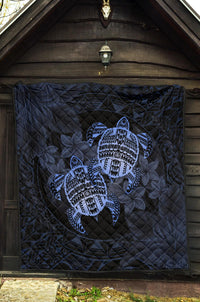 Hawaii Premium Quilt - Turtle Strong Pattern Hibiscus Plumeria Blue AH - Polynesian Pride