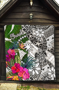 Chuuk Premium Quilt White - Turtle Plumeria Banana Leaf - Polynesian Pride