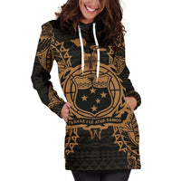 Samoa Polynesian Hoodie Dress Map Gold - Polynesian Pride