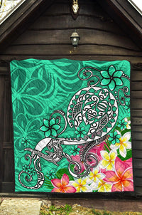 Polynesian Premium Quilt - Turtle Plumeria Turquoise Color - Polynesian Pride