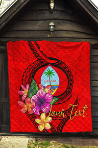 Guam Polynesian Custom Personalised Premium Quilt - Floral With Seal Red - Polynesian Pride