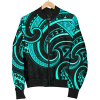New Zealand Maori Mangopare Women Bomber Jacket Polynesian - Turquoise - Polynesian Pride
