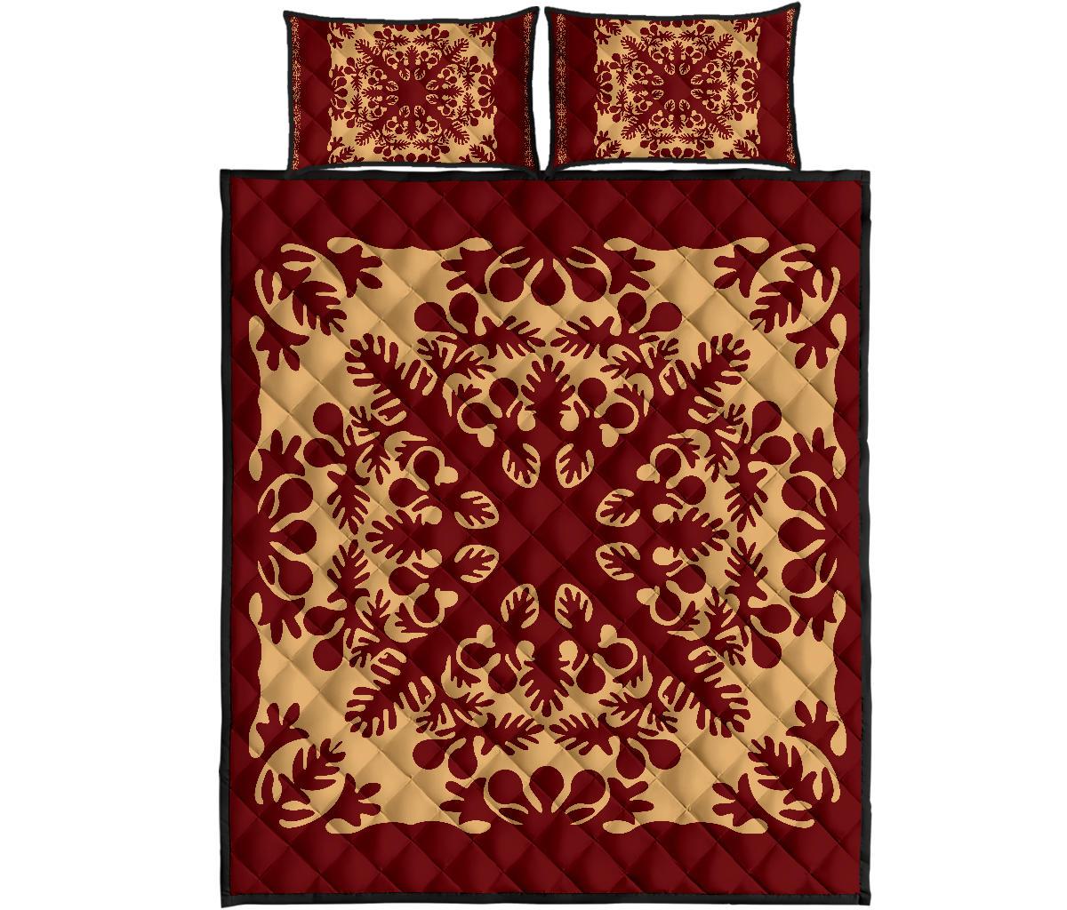 Hawaiian Quilt Vintage Quilt Bed Set Red - Polynesian Pride
