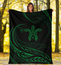 Hawaii Turtle Hibicus Premium Blanket - Frida Style - Green - Polynesian Pride
