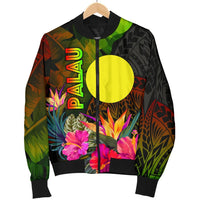 Palau Polynesian Men's Bomber Jacket - Hibiscus and Banana Leaves - Polynesian Pride