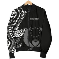 Pohnpei Personalised Custom Men's Bomber Jacket - Micronesian Pattern Flash Black Black - Polynesian Pride