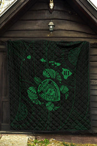 Hawaii Turtle Hibicus Map Premium Quilt - Green - Polynesian Pride