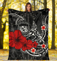 Polynesian Hawaii Premium Blanket - Humpback Whale with Hibiscus (White) - Polynesian Pride