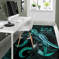 Fiji Polynesian Area Rugs - Turtle With Blooming Hibiscus Turquoise - Polynesian Pride