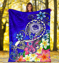 FSM Premium Blanket - Turtle Plumeria (Blue) - Polynesian Pride