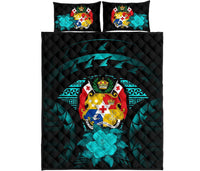 Tonga Polynesian Quilt Bed Set Hibiscus Turquoise - Polynesian Pride