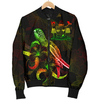 Fiji Polynesian Men's Bomber Jacket - Turtle With Blooming Hibiscus Reggae - Polynesian Pride