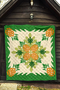 Hawaiian Pineapple leaves Tropical Pattern Premium Quilt - Green - Argu Style - AH - Polynesian Pride
