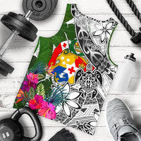 Tonga Men's Tank Top White - Turtle Plumeria Banana Leaf White - Polynesian Pride