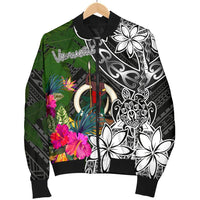 Vanuatu Men Bomber Jacket - Turtle Plumeria Banana Leaf - Polynesian Pride