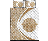 Hawaii Polynesian Pele Mauna Kea Quilt Bed Set Circle Style Gold & White Gold - Polynesian Pride