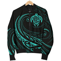 Hawaii Turtle Map Polynesian Men's Bomber Jacket - Turquoise - Frida Style - Polynesian Pride