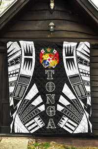 Tonga Premium Quilt - Tonga Coat Of Arms Polynesian White Tattoo (Black) - Polynesian Pride