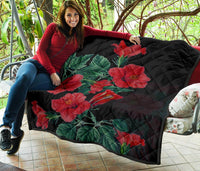 Hibiscus Red Flower Premium Quilt - Polynesian Pride