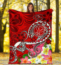 Hawaii Premium Blanket - Turtle Plumeria Polynesian Tattoo Red Color - Polynesian Pride