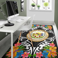Hawaii Area Rug - Coat Of Arms With Tropical Flowers - Polynesian Pride