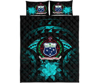 Samoa Polynesian Quilt Bed Set Hibiscus Turquoise - Polynesian Pride