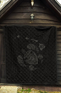 Hawaii Turtle Hibicus Map Premium Quilt - Grey - Polynesian Pride
