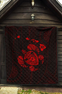 Hawaii Turtle Hibicus Map Premium Quilt - Red - Polynesian Pride