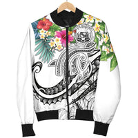 Polynesian Hawaii Men's Bomber Jacket - Summer Plumeria (White) - Polynesian Pride