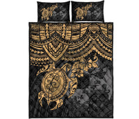 Tonga Polynesian Quilt Bed Set - Tonga Coat Of Arms & Golden Turtle Hibiscus - Polynesian Pride