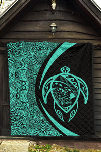 Hawaii Turtle Map Polynesian Premium Quilt - Turquoise - Circle Style - Polynesian Pride