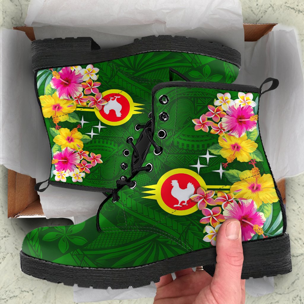 American Samoa Leather Boots - Manu'atele Hibiscus Flag Green - Polynesian Pride