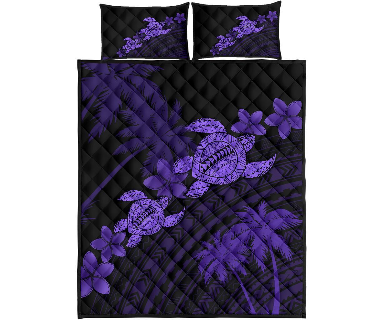 Hawaii Turtle Plumeria Coconut Tree Polynesian Quilt Bed Set - Purple Art - Polynesian Pride