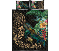 Tiki Polynesian Quilt Bed Set Turtle Hibiscus - Gold - Polynesian Pride