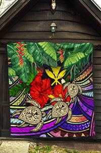 Kanaka Maoli (Hawaiian) Premium Quilt - Polynesian Turtle Colorful And Hibiscus - Polynesian Pride